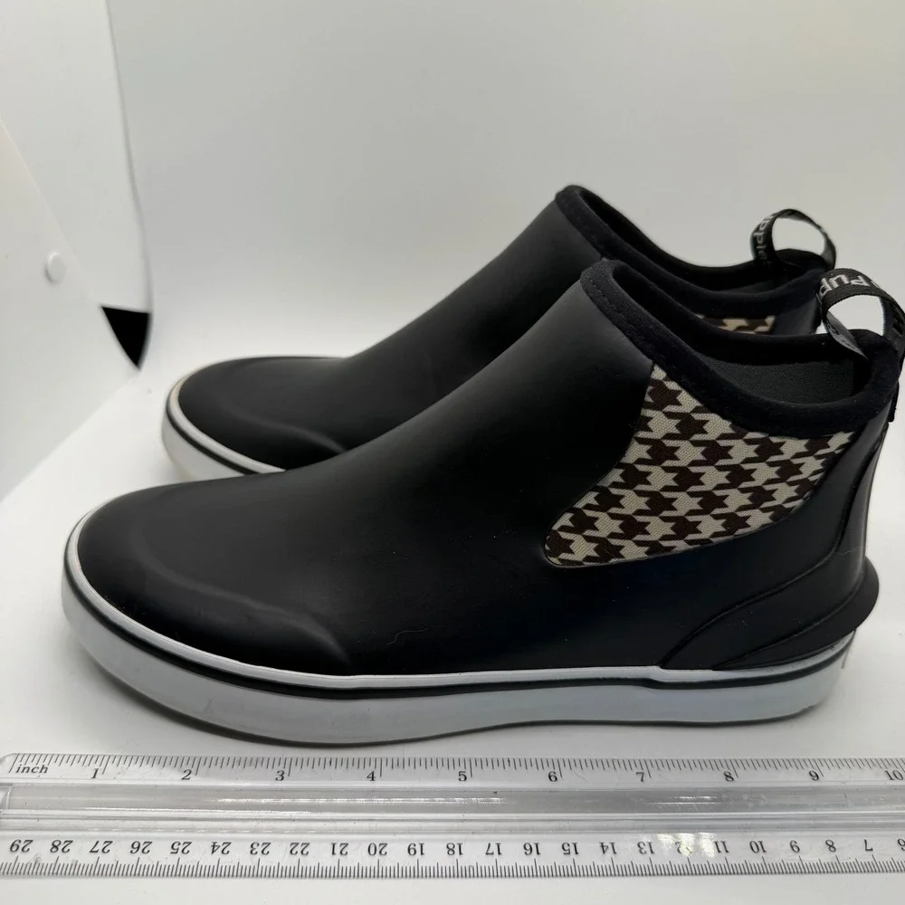 Hush Puppies Rain Check Black Houndstooth Rubber Rain Boots HW06730-002 Mens 6